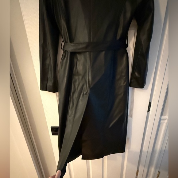 7 for All Mankind Long Black Faux Leather Trench - Picture 6 of 6